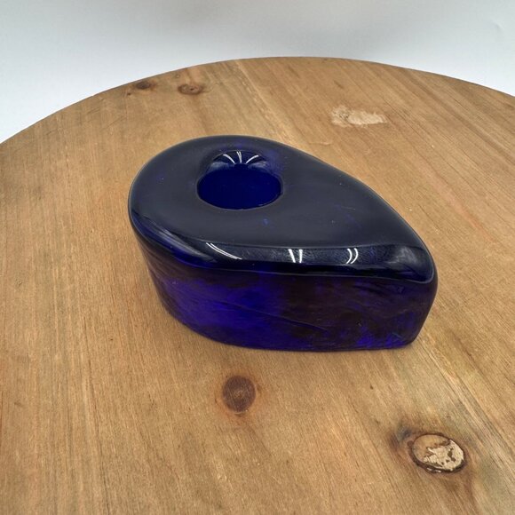 Cobalt Blue Blenko Candle Holder Tear Drop Taper Candle Holders Mid Century Mode - Picture 2 of 12